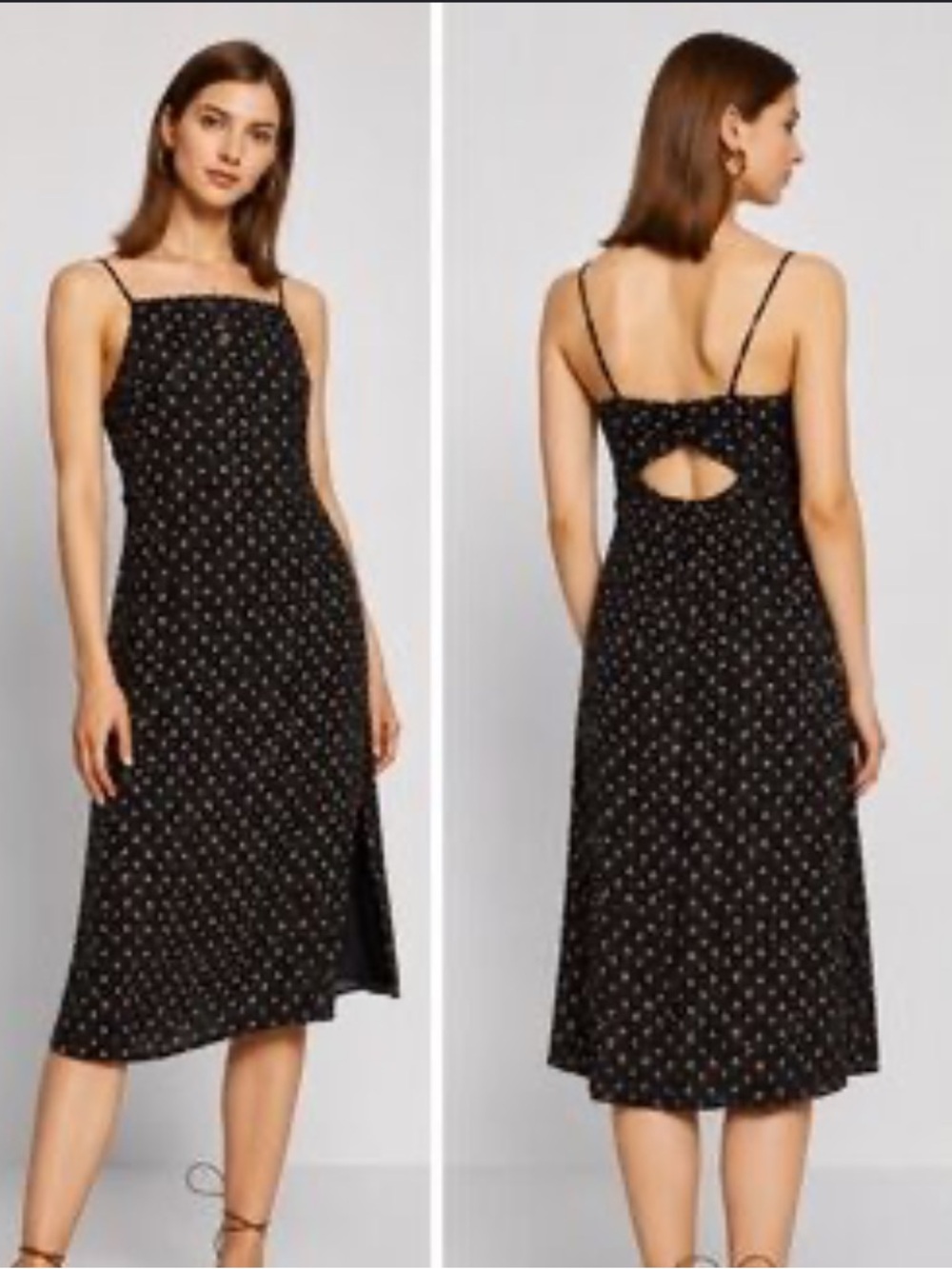 American Eagle Outfitters Black Midi Dress with Tiny Floral Print